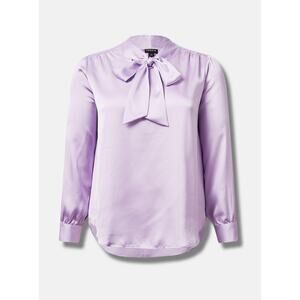 NWT Torrid Studio Bubble Satin Bow Tie Blouse Orchid Bloom 4X
